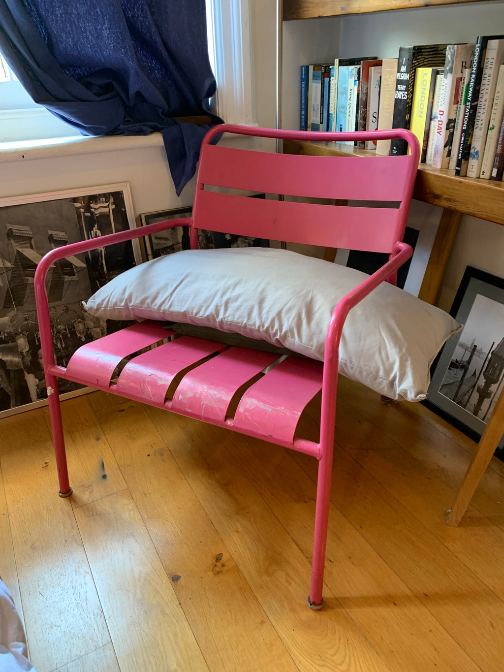 Designer Pink Aluminum Frame Easy Chair